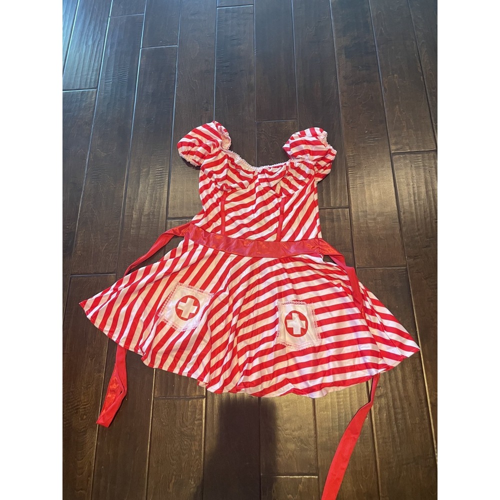 Vintage Candy Stripe Nurse Halloween Costume Womens Medium Red Leg Avenue Y2K - Picture 2 of 10